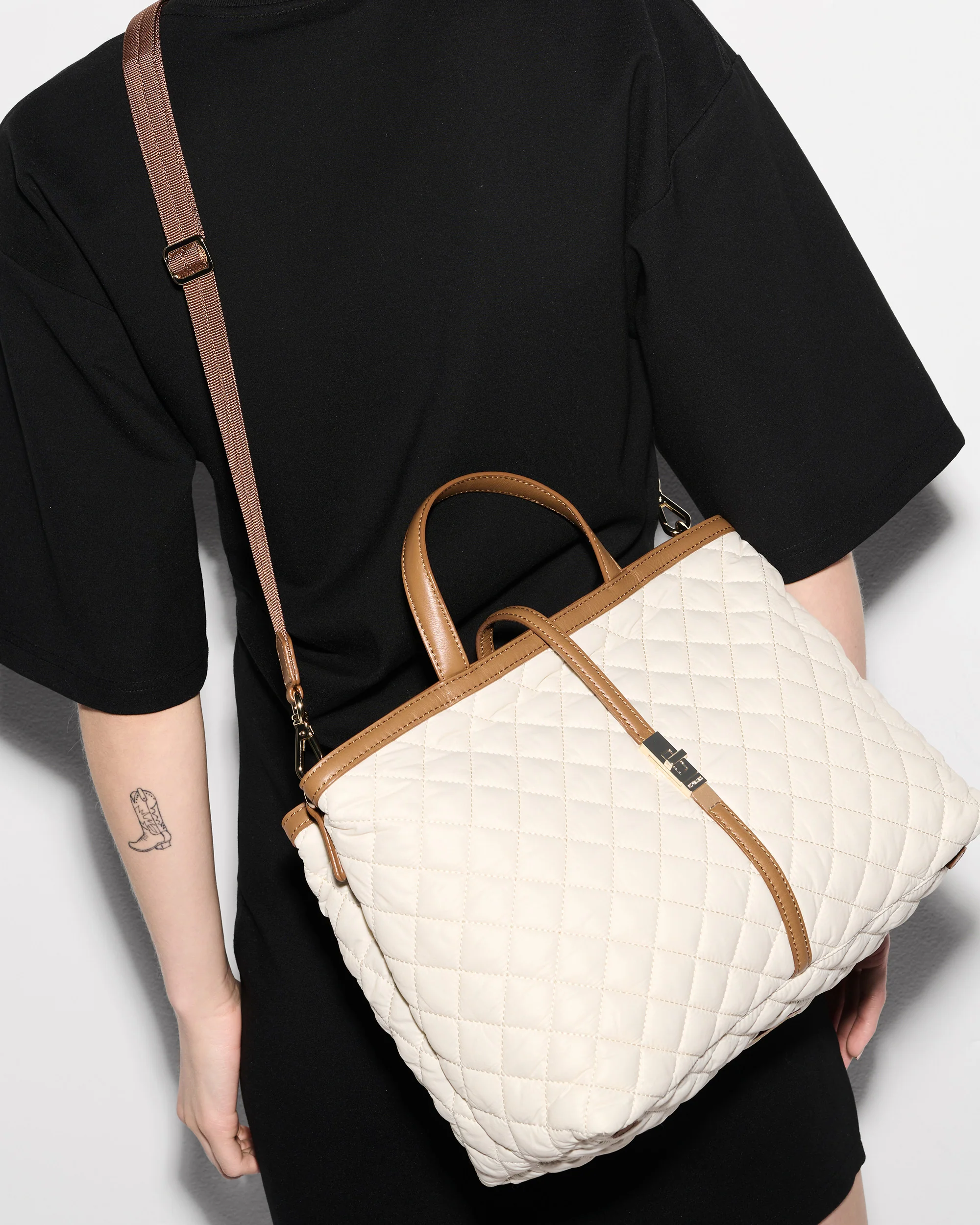 Sandshell With Brown Medium Astor Top Handle - MZ Wallace